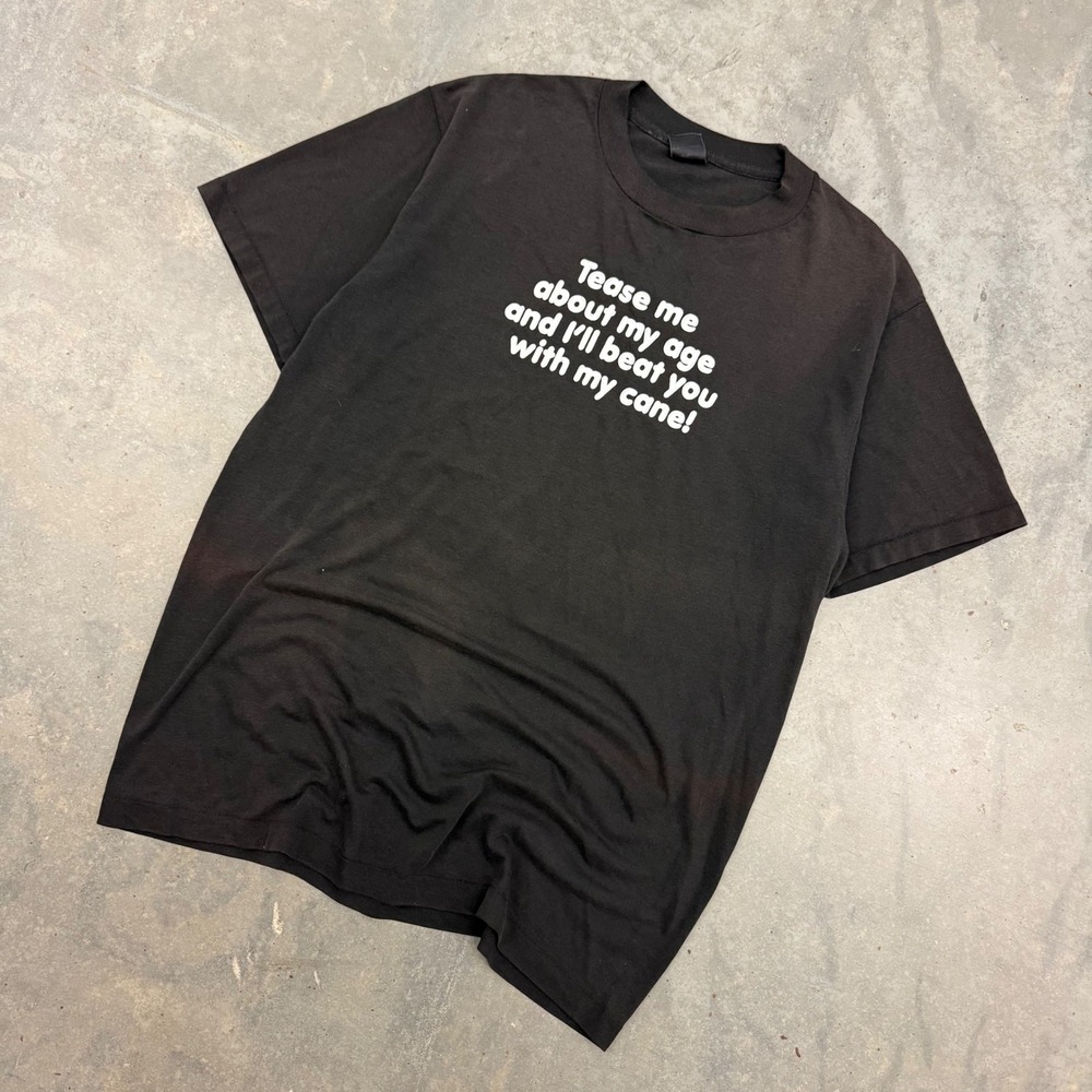 90s Mens Vintage Funny Age Graphic T-Shirt Single Stitch Black M